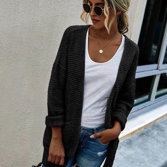 Waffle Knit Dual Pocket Cardigan - Picture 4 of 5